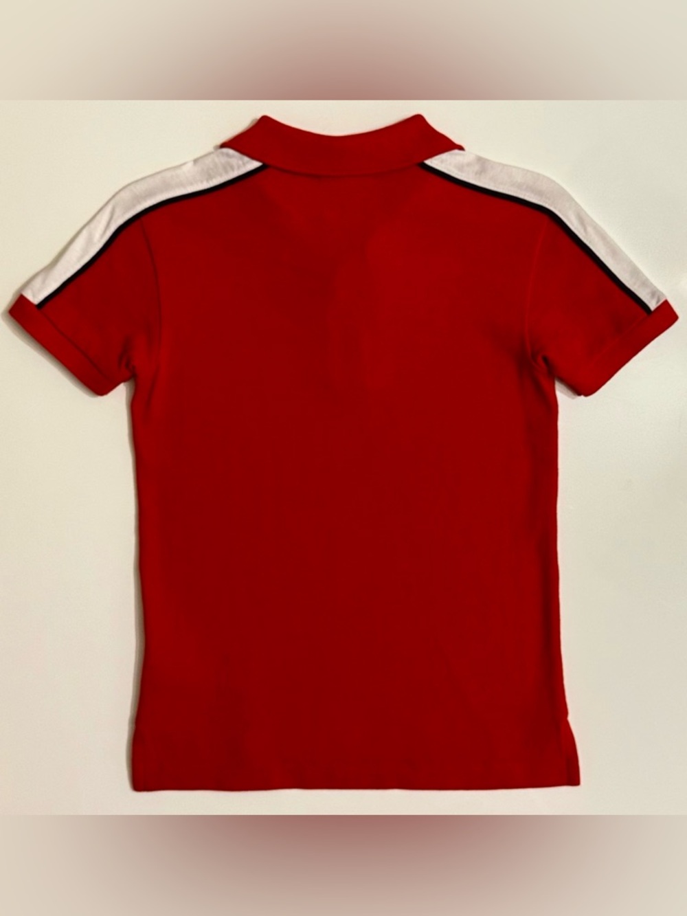 Lacoste Boys Pique Cotton Polo in Red with Shoulder Stripe Detail - 6 - Picture 4 of 5